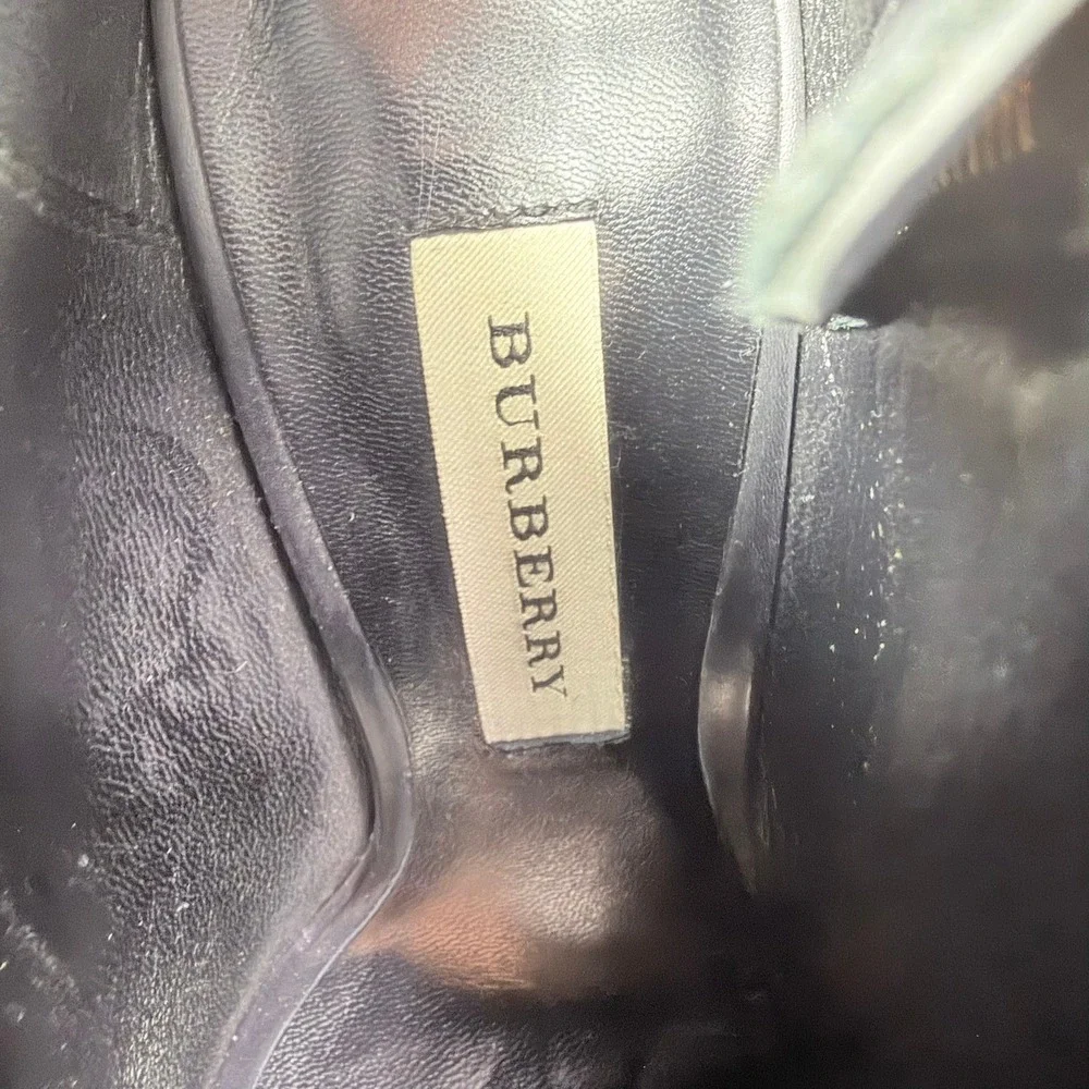 Burberry Womens 39 Black Leather Gold Zip Peep Toe Stiletto Ankle Bootie Italy